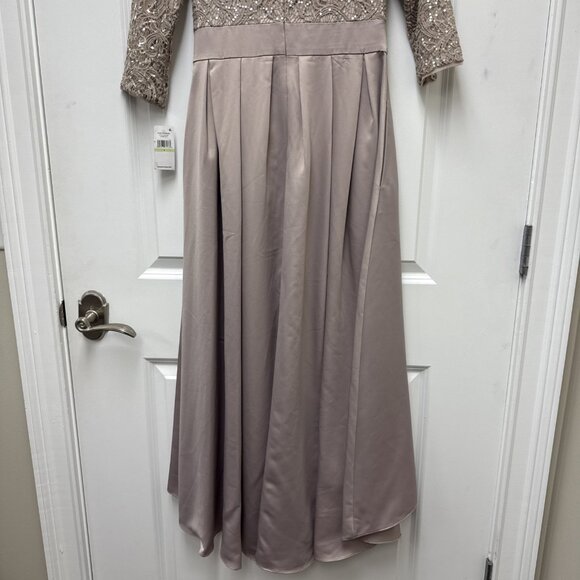New ALEX EVENINGS Size 4 Beige Sequined-Bodice High-Low Gown Cocktail Dress Midi - Picture 9 of 15